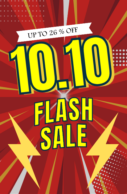 Promotional graphic for a 10.10 Flash Sale with lightning bolts and red background