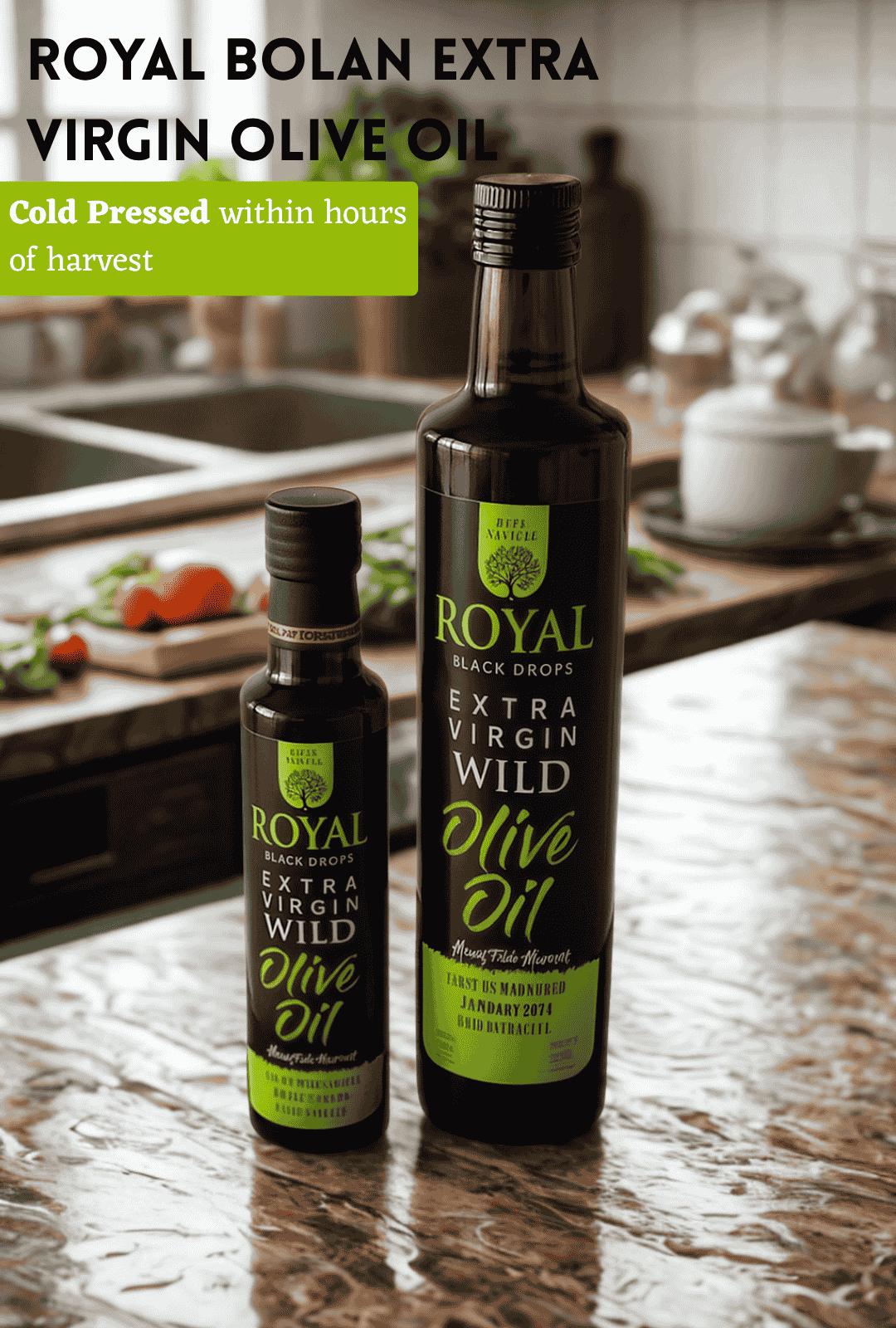 Royal Extra Virgin Wild Olive Oil – Cold Pressed 1 Litre (Glass Packing)