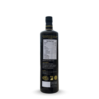 Black bottle with nutrition label on a white background
