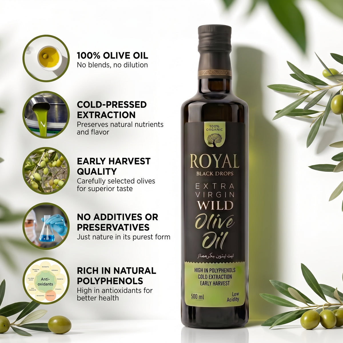 Extra Virgin Wild Olive Oil  (Black Drop) - 100% Organic & Fresh Harvest
