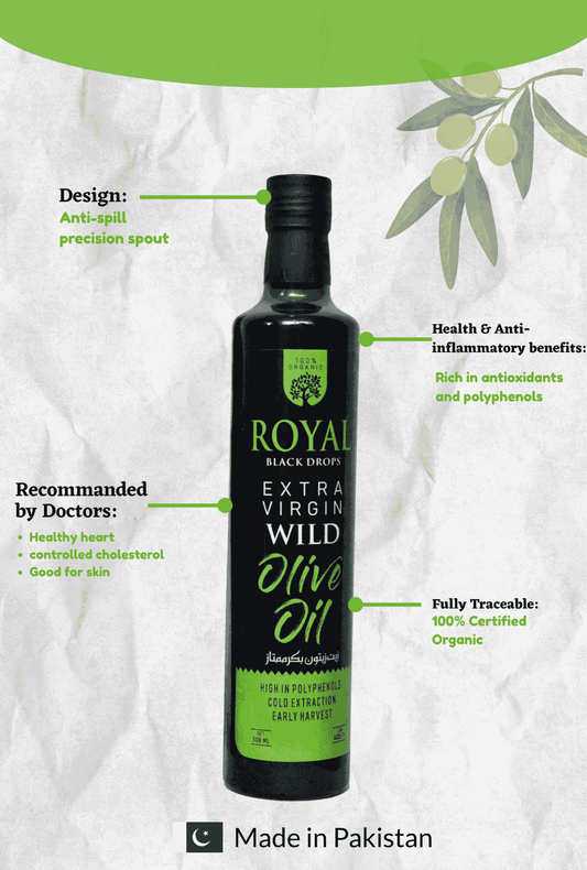 Royal Extra Virgin Wild Olive Oil – Cold Pressed 1 Litre  (Glass Packing)